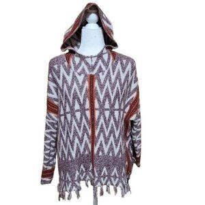 Shrinking Violet Women's Size Medium Cozy Aztec Print Poncho Boho Wool/Acrylic